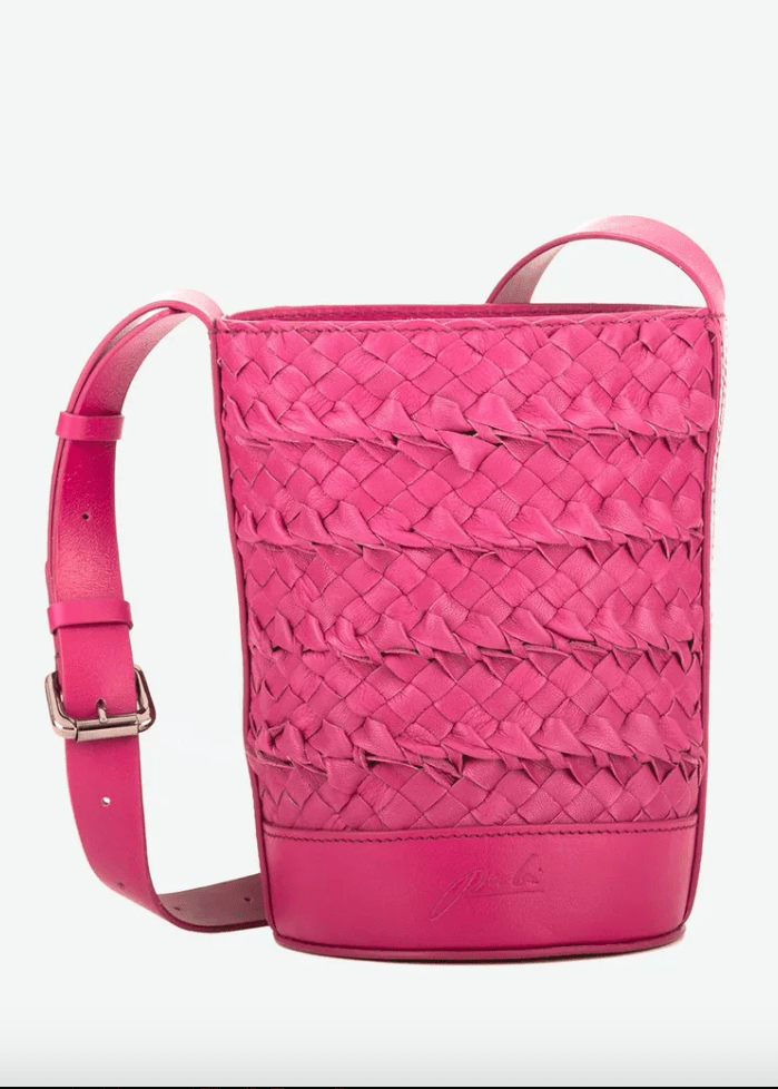 Mini Woven Bucket Crossbody in Fuchsia - Made X Hudson