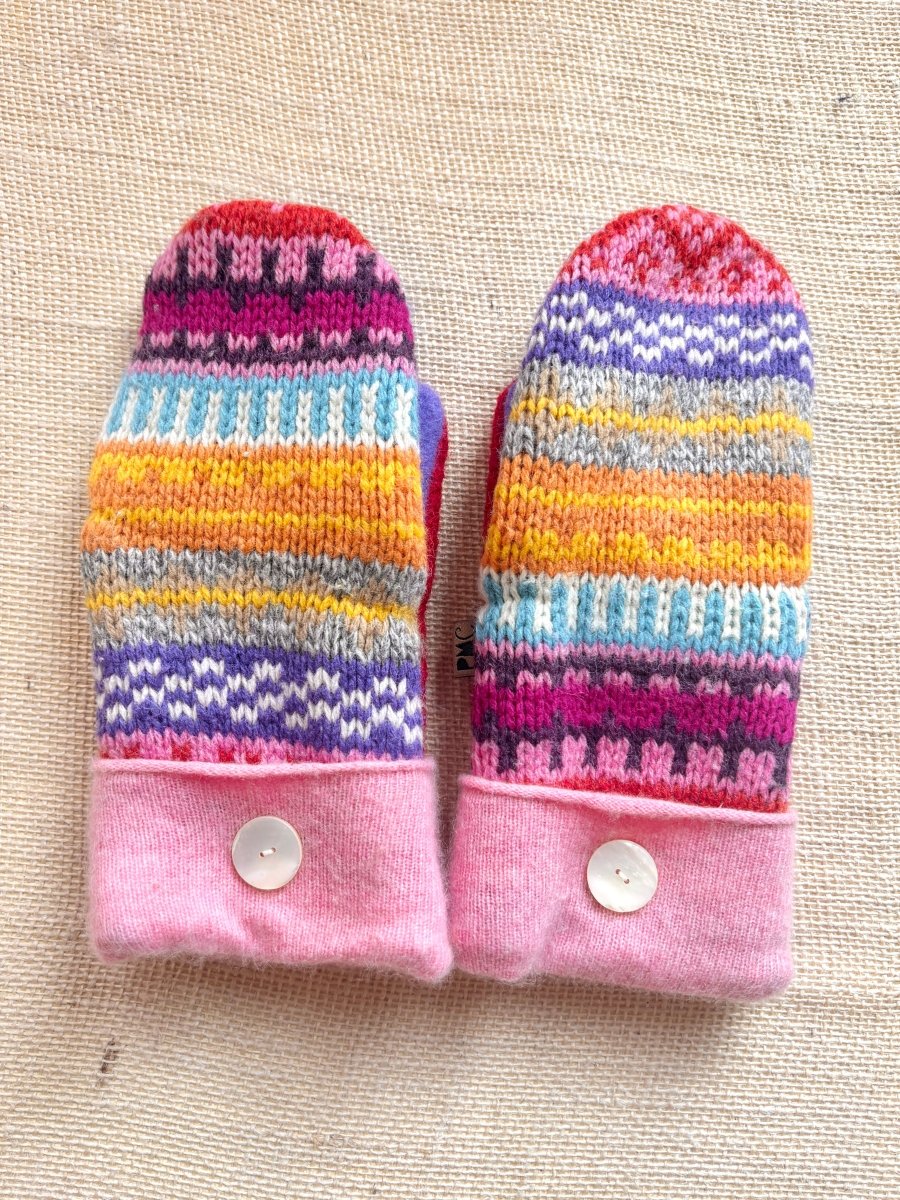 Summer Isle, Violet, Red Wool Mittens - Made X Hudson