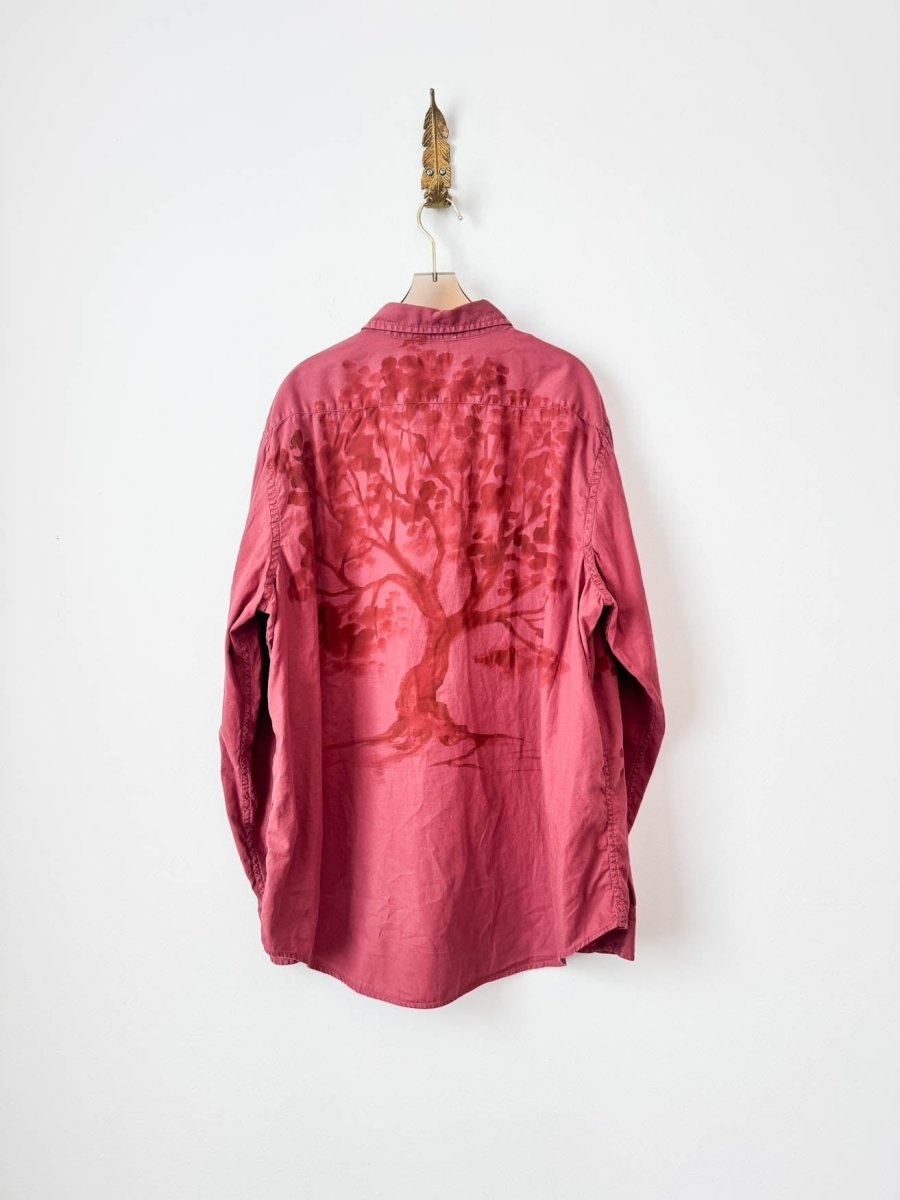 Red Maple Tree Folk Motif Button Down | Hand Painted (Reworked) - Made X Hudson
