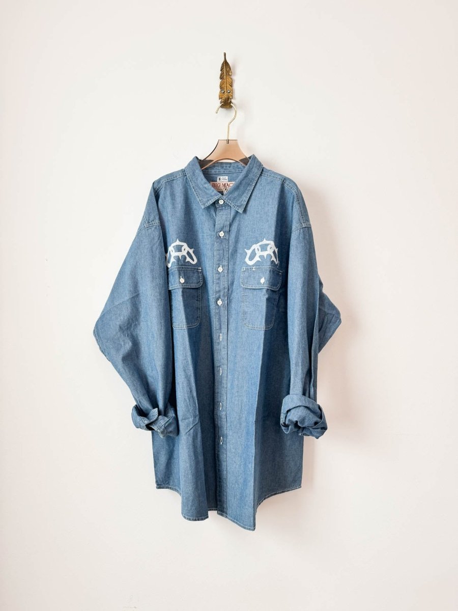 Hound and Links Denim Button Down | Block Printed (Reworked) - Made X Hudson