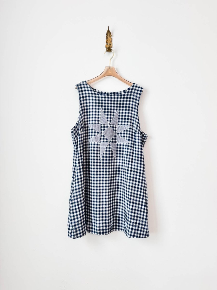 Navy Gingham with Striped Quilt Star (Reworked) - Made X Hudson