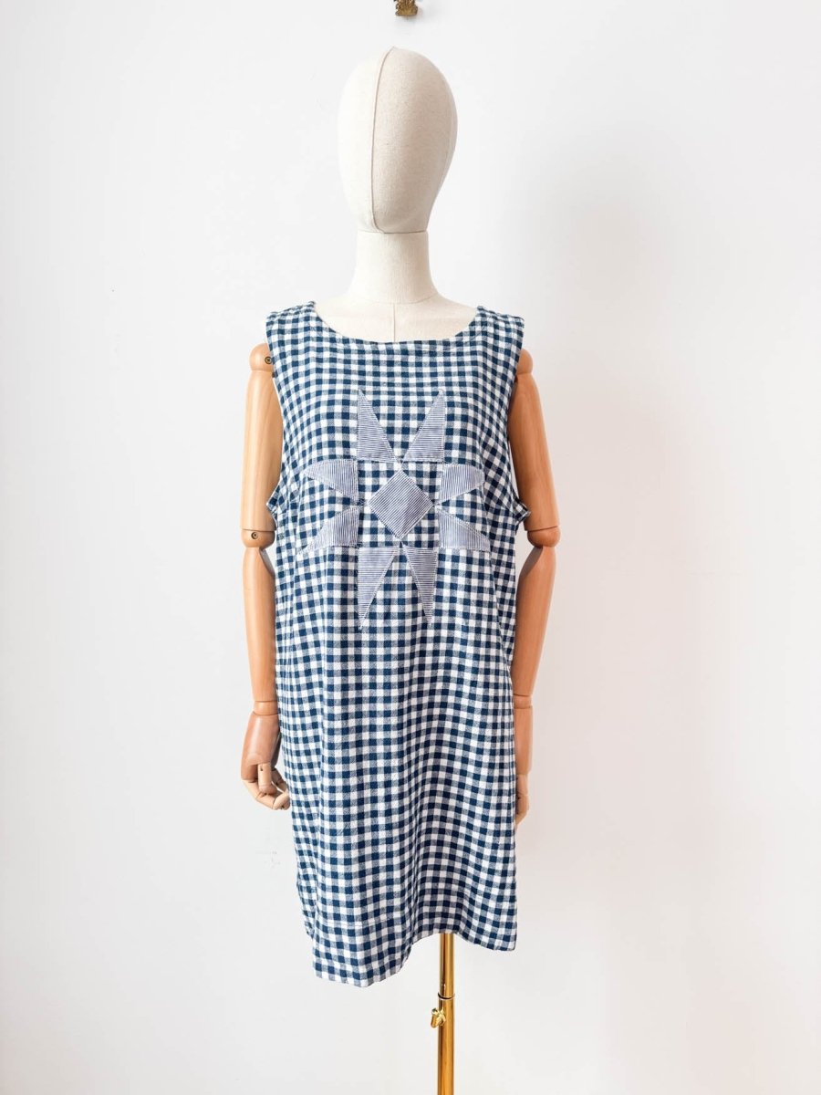 Navy Gingham with Striped Quilt Star (Reworked) - Made X Hudson
