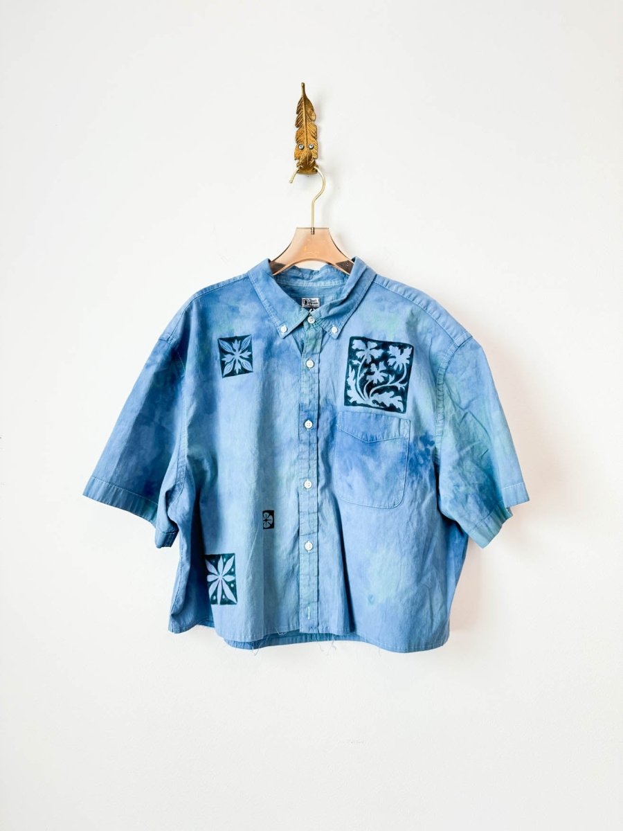 Indigo Tile Cropped Button Down | Hand Painted (Reworked) - Made X Hudson
