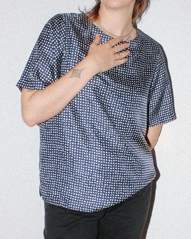 Union Top in Navy Dotted Silk - Made X Hudson
