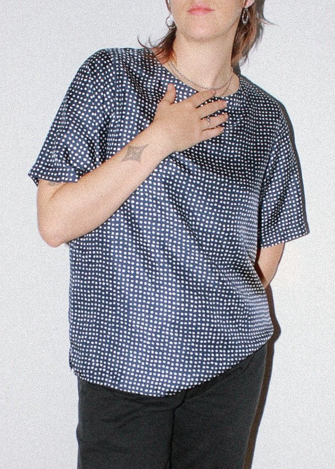 Union Top in Navy Dotted Silk - Made X Hudson
