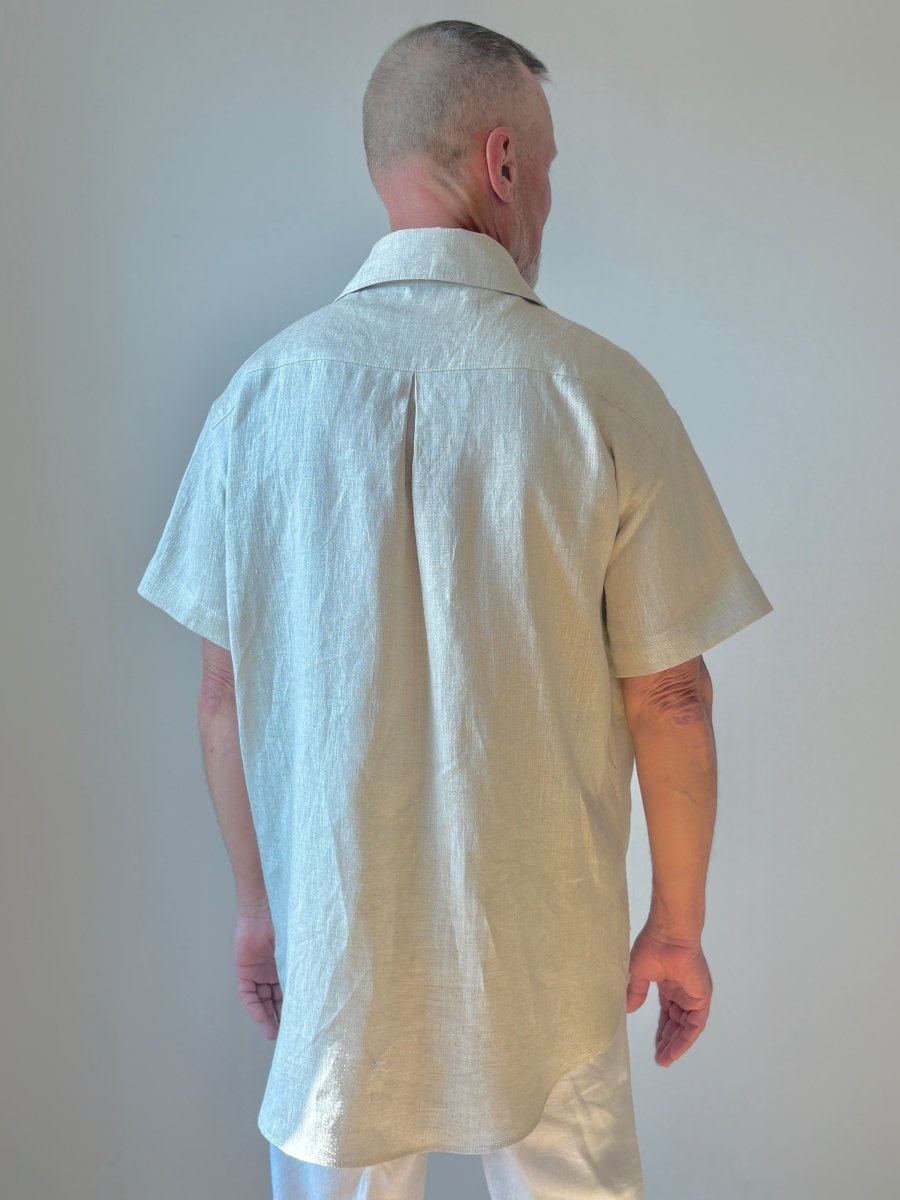Utility Short Sleeve Shirt Snap Up in Natural Linen with Patch Pockets - Made X Hudson
