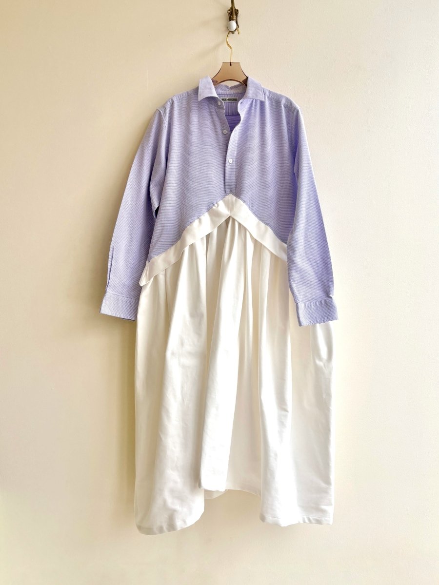 V - Line Shirtwaist Dress in Micro Checker in Red and Blue with White Skirt (Reworked) - Made X Hudson