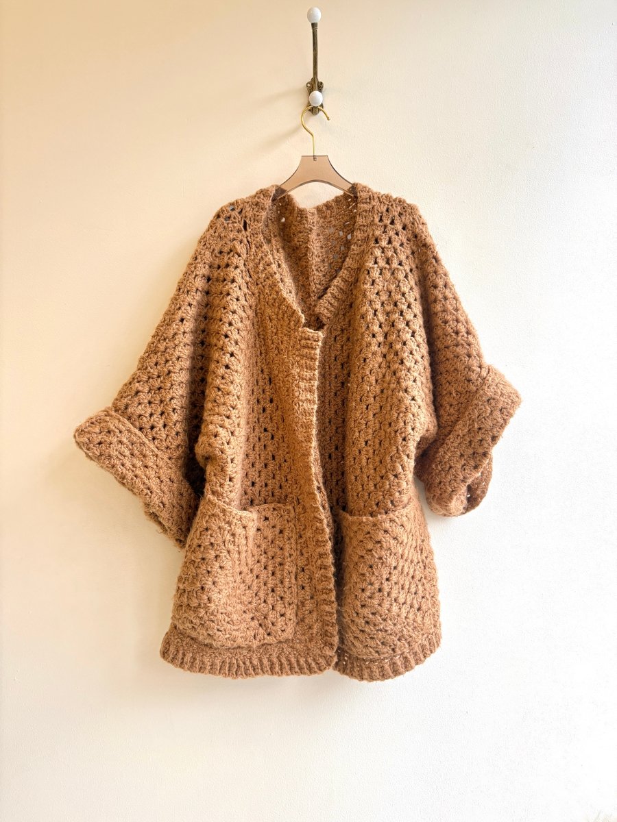Wool Hand Crochet Camel Cardigan - Made X Hudson