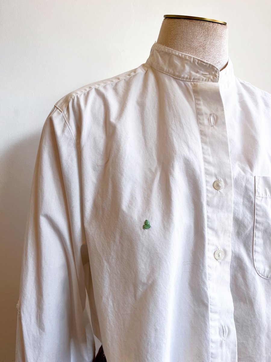 White Annette Crop Top w/ Green Embroidered Hearts (Reworked) - Made X Hudson