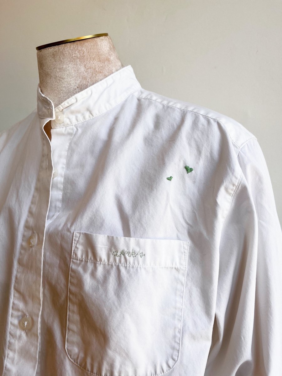 White Annette Crop Top w/ Green Embroidered Hearts (Reworked) - Made X Hudson