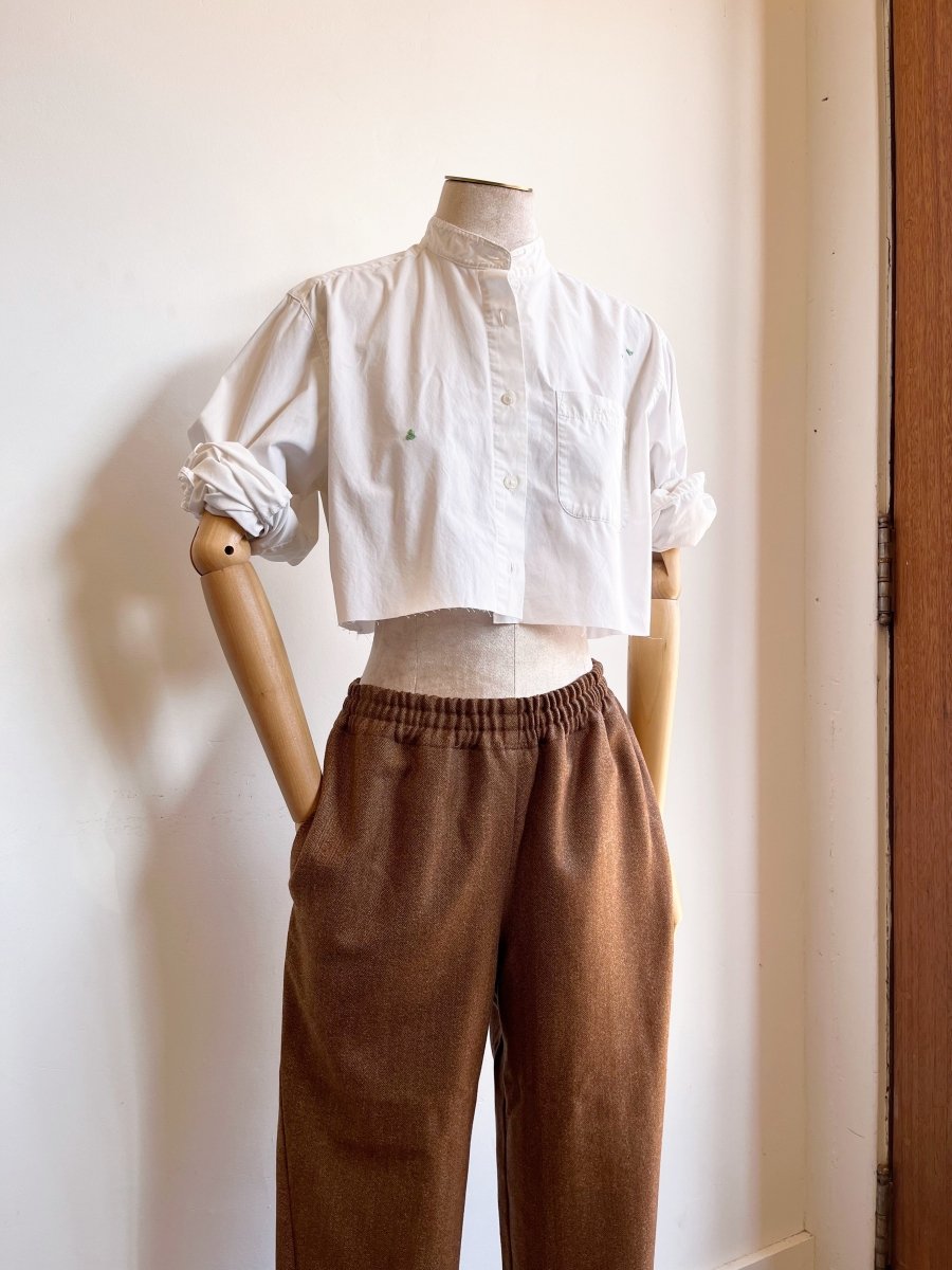 White Annette Crop Top w/ Green Embroidered Hearts (Reworked) - Made X Hudson