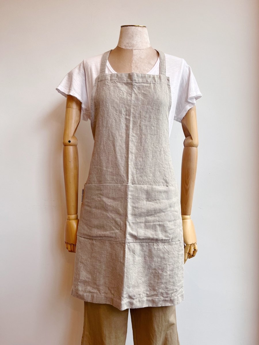 Classic Bib Apron w/ Patch Pockets in Natural Linen - Made X Hudson