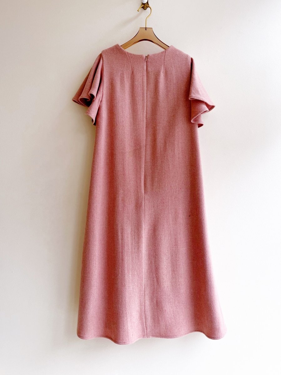 Blush Wool Chore Dress with Flutter Sleeve and Patch Pockets - Made X Hudson