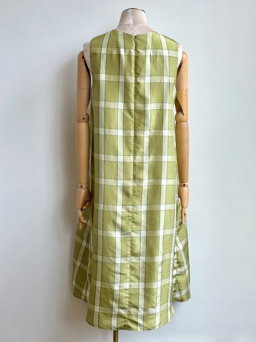 Green Plaid Chore Dress w/ Patch Pockets - Made X Hudson
