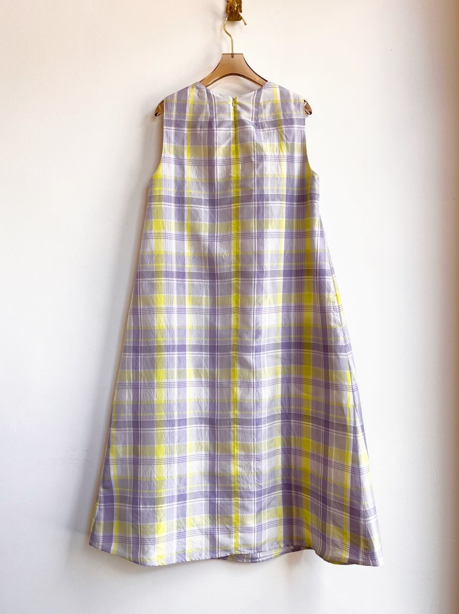 Lavender & Lime Plaid Chore Dress w/ Patch Pockets - Made X Hudson