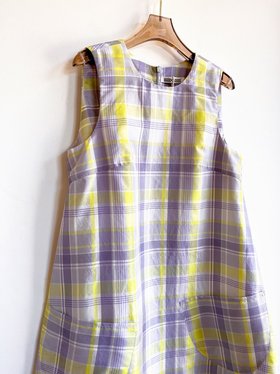 Lavender & Lime Plaid Chore Dress w/ Patch Pockets - Made X Hudson