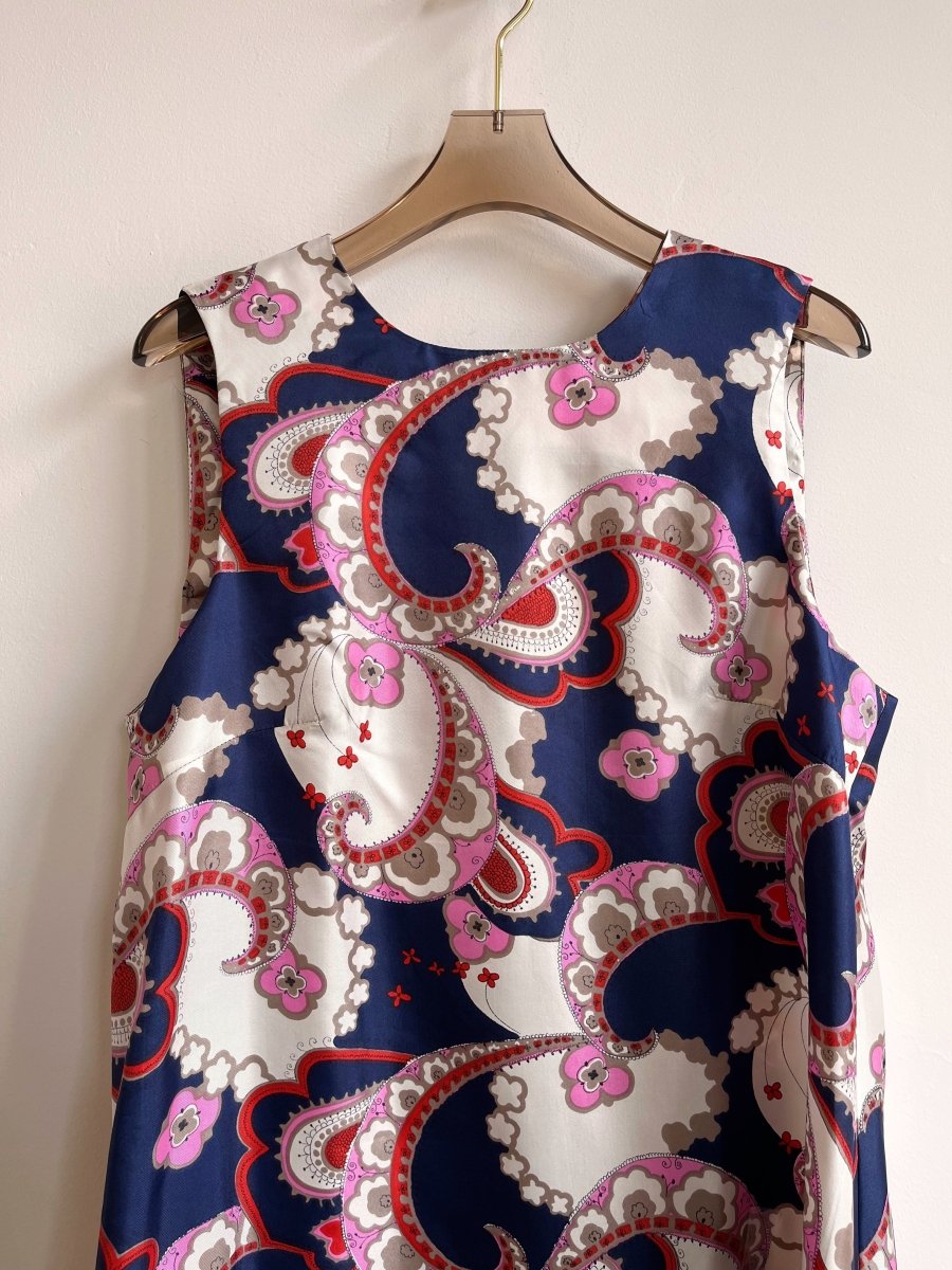 Navy, Pink, Red, and Cream Retro Paisley Chore Dress - Made X Hudson