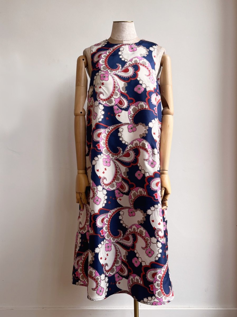 Navy, Pink, Red, and Cream Retro Paisley Chore Dress - Made X Hudson