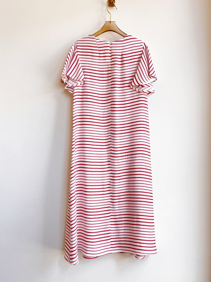 Red and White Stripe Chore Dress with Flutter Sleeve - Made X Hudson