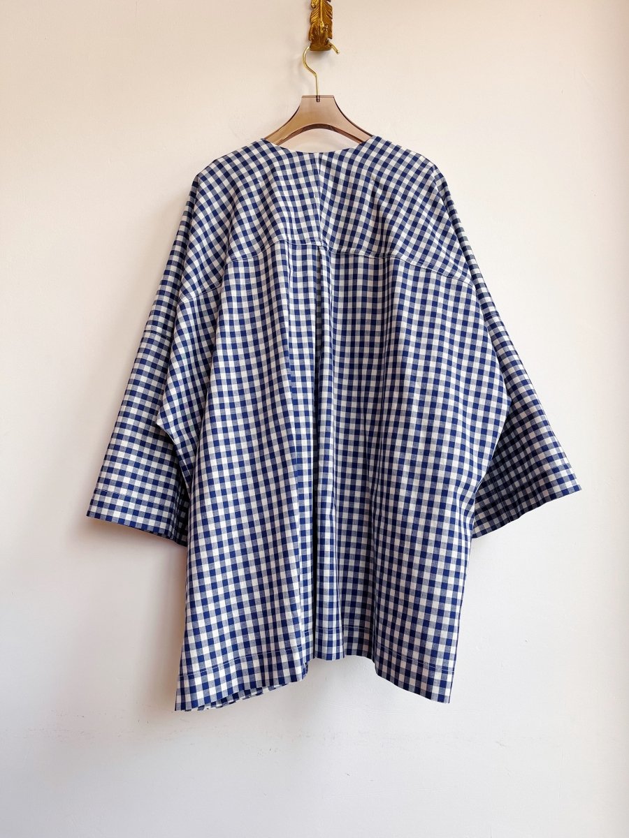 Blue & White Gingham Plaid Chore Jacket - Made X Hudson