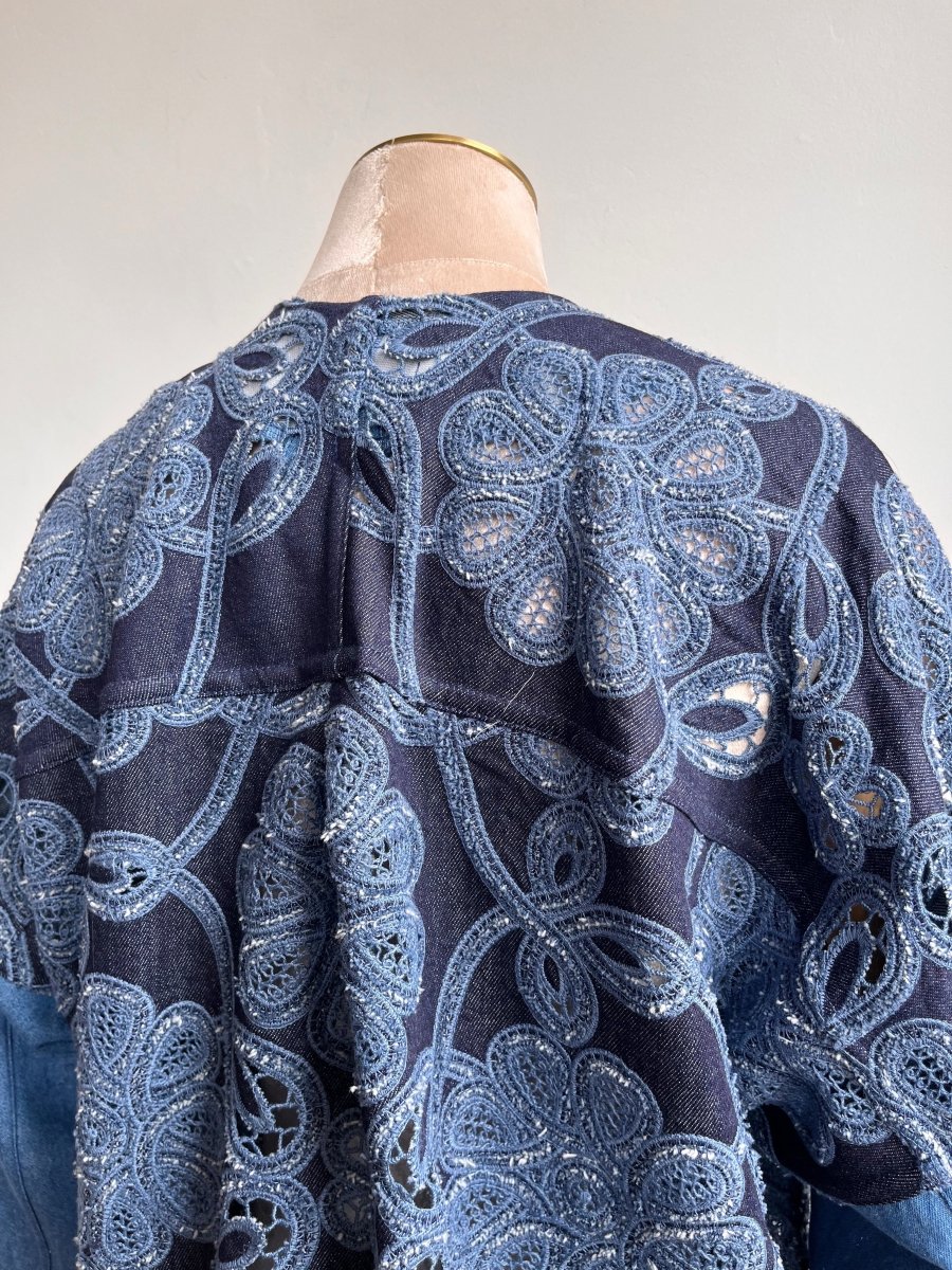 Denim & Blue Floral Embroidered Lace Chore Jacket - Made X Hudson