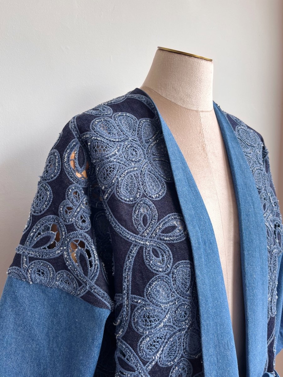 Denim & Blue Floral Embroidered Lace Chore Jacket - Made X Hudson
