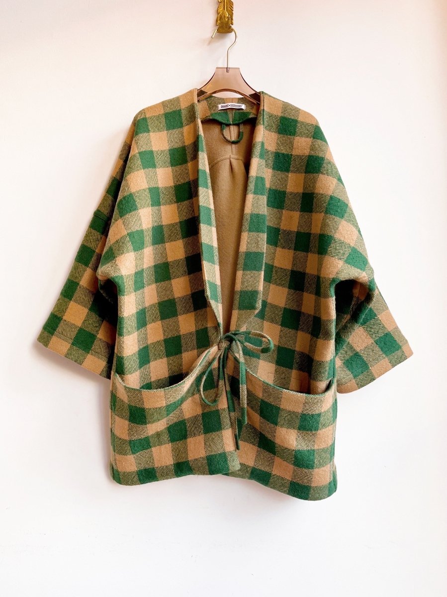 Camel and Green Gingham Wool Chore Jacket - Made X Hudson