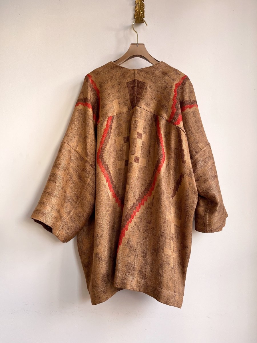 Tan, Brown, Orange Linen Santa Fe Print Chore Jacket - Made X Hudson