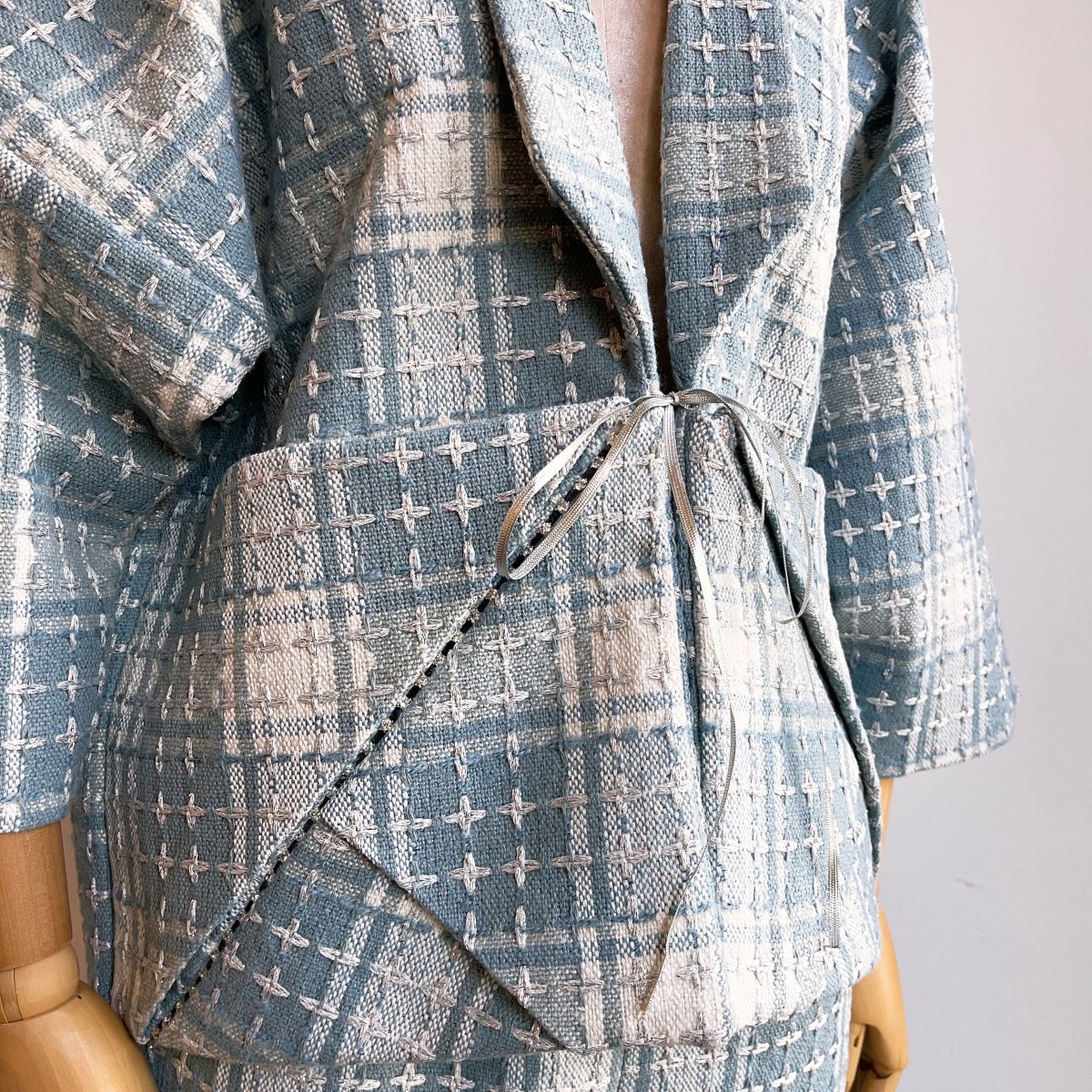 Pale Blue Wool Tweed Chore Jacket with Crystal Detail - Made X Hudson