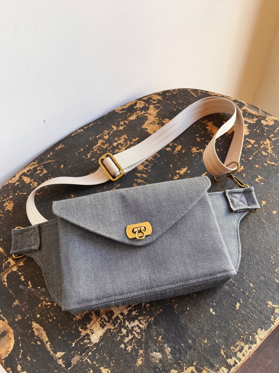 Cross - Body Bag in Grey Denim w/ Nylon Strap - Made X Hudson