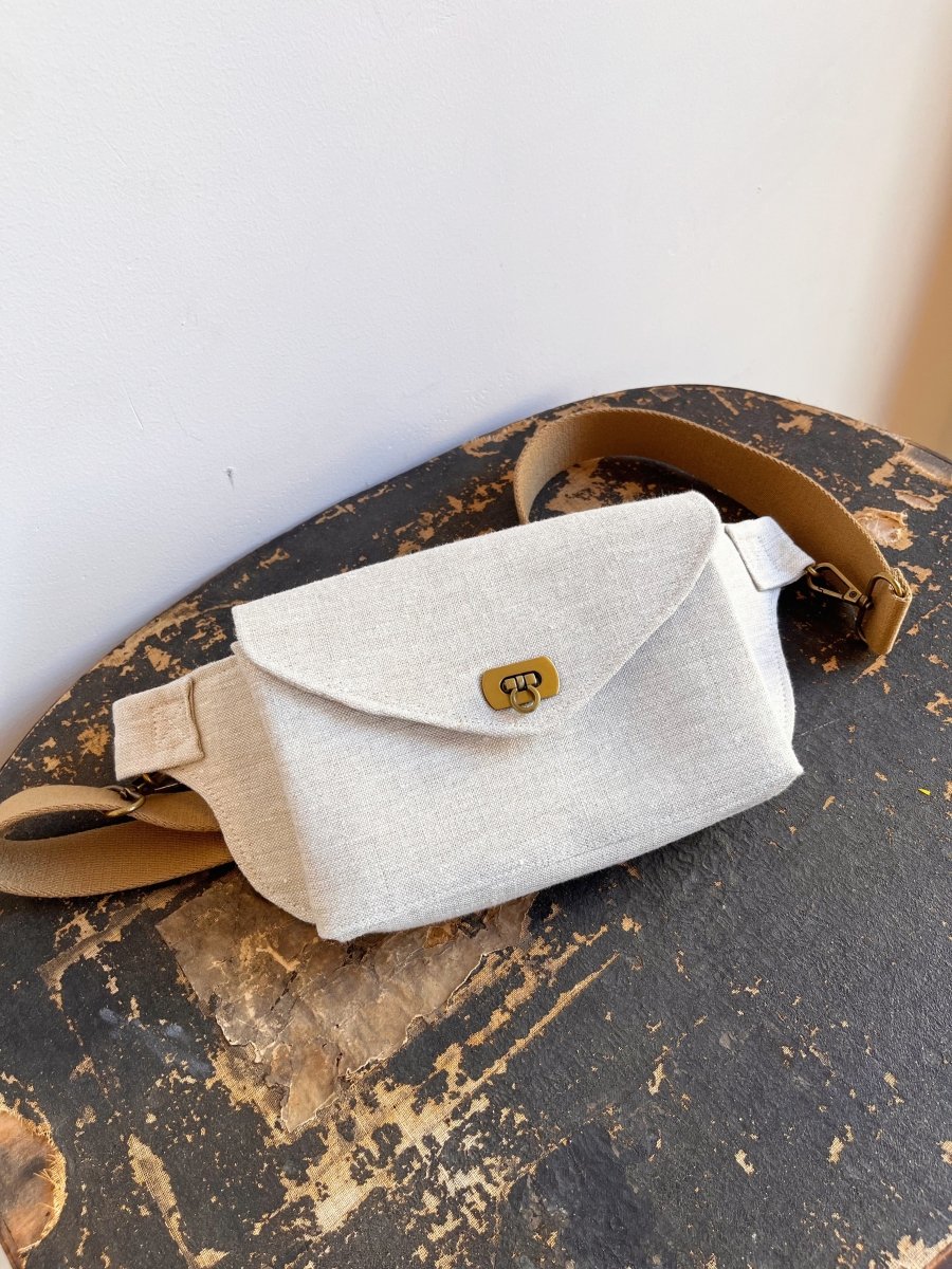 Cross - Body Bag in Natural Linen w/ Dark Khaki Strap - Made X Hudson