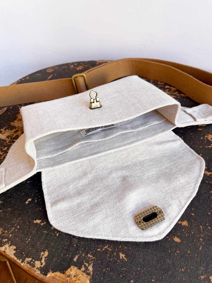 Cross - Body Bag in Natural Linen w/ Dark Khaki Strap - Made X Hudson