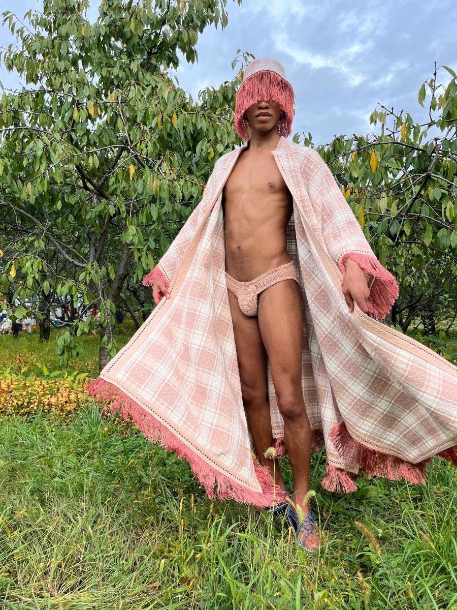 Blush Wool Tweed Cape with Crystal & Silk Fringe Accent - Made X Hudson