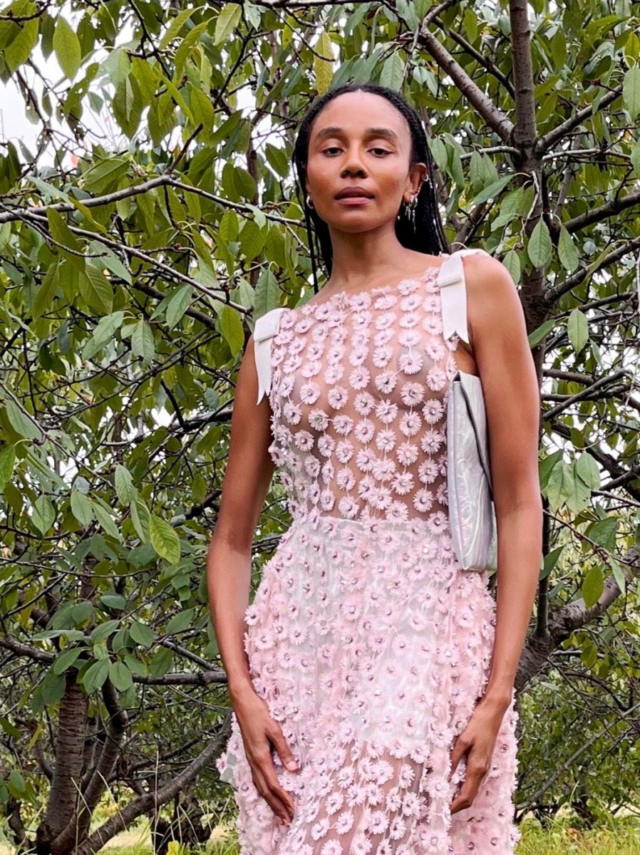 Blush Sheer Flower - Embroidered & Hand - Beaded Zero - Waste Dress - Made X Hudson