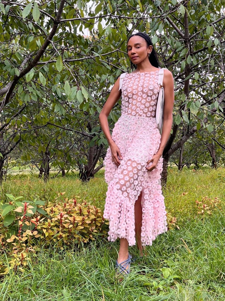 Blush Sheer Flower - Embroidered & Hand - Beaded Zero - Waste Dress - Made X Hudson