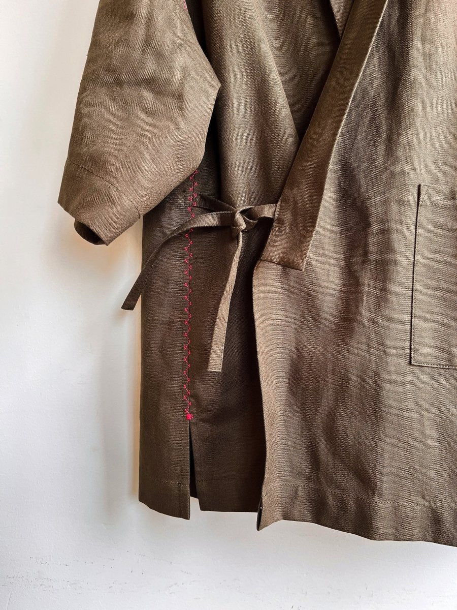 Haori Wrap Jacket in Moss Hemp - Cotton - Made X Hudson