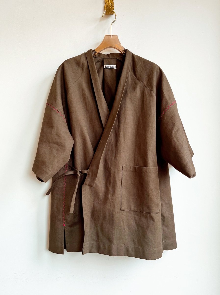 Haori Wrap Jacket in Moss Hemp - Cotton - Made X Hudson