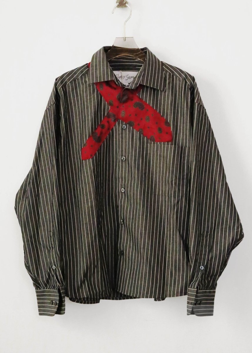 The James Top | Grey and White Stripe with Red Paisley Tie (Reworked)) - Made X Hudson