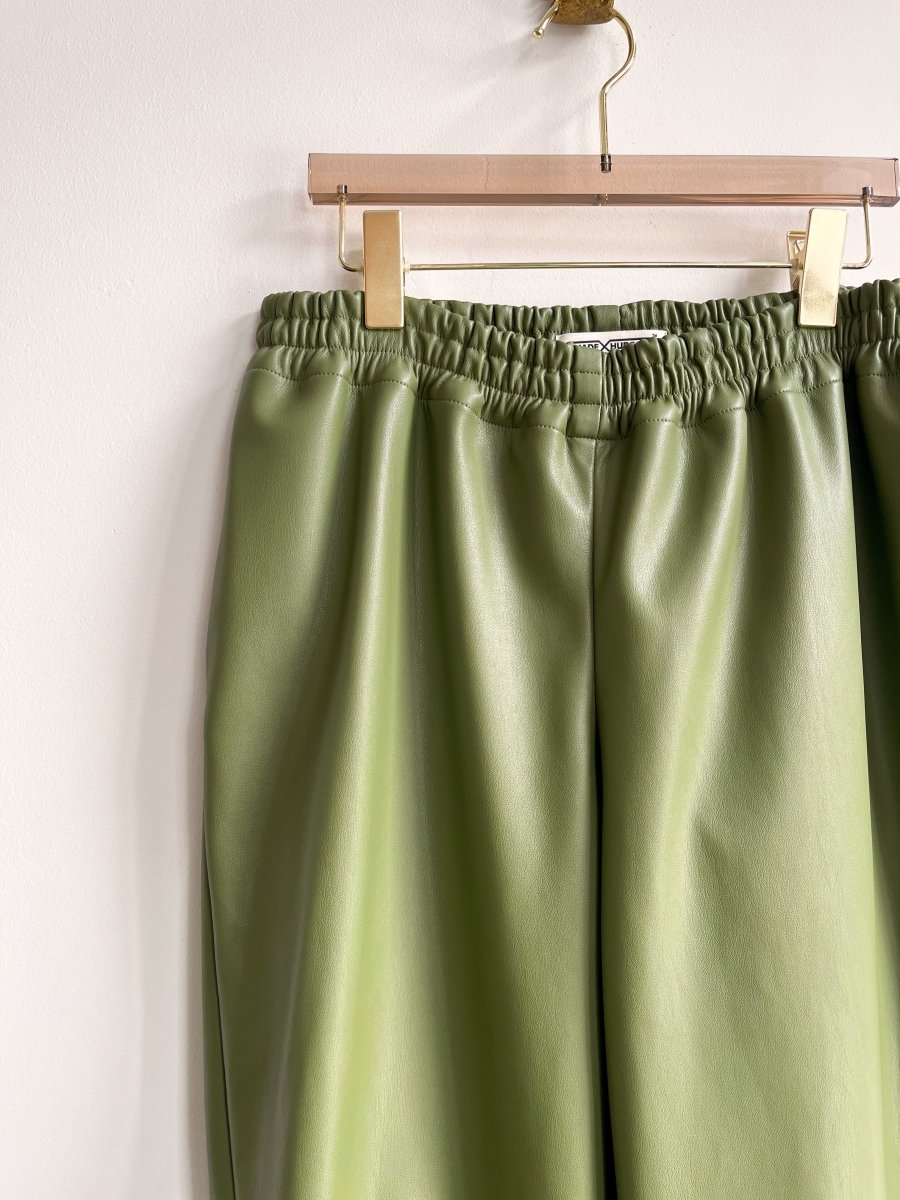 Green Faux Leather Joggers - Made X Hudson
