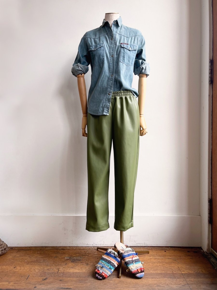 Green Faux Leather Joggers - Made X Hudson