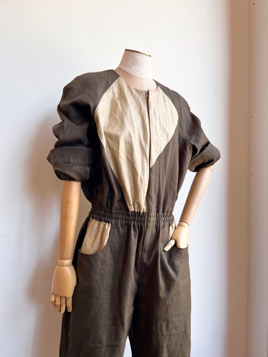 Moss Hemp - Cotton & Gold Waxed Cotton Jumpsuit - Made X Hudson