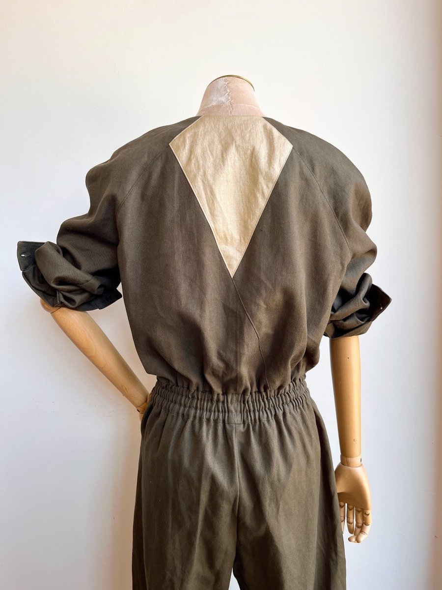 Moss Hemp - Cotton & Gold Waxed Cotton Jumpsuit - Made X Hudson