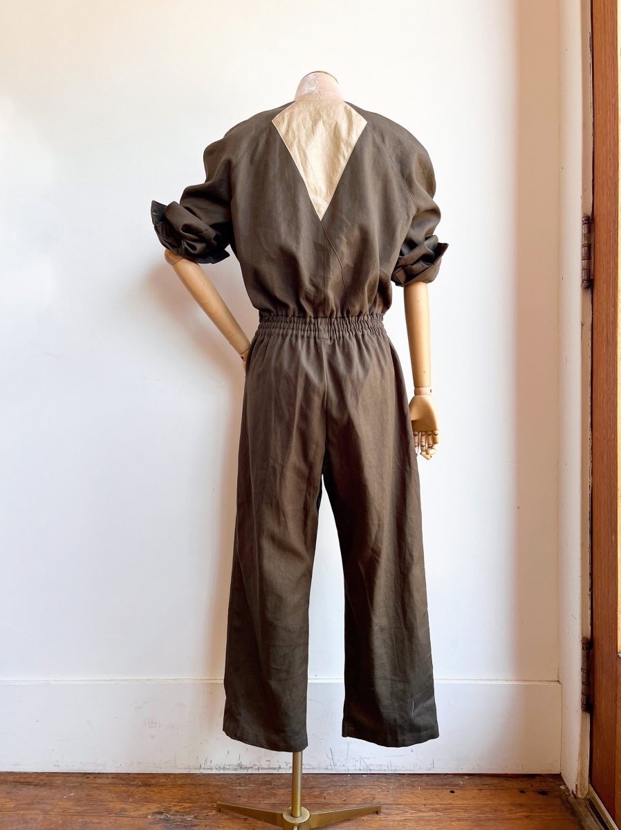 Moss Hemp - Cotton & Gold Waxed Cotton Jumpsuit - Made X Hudson