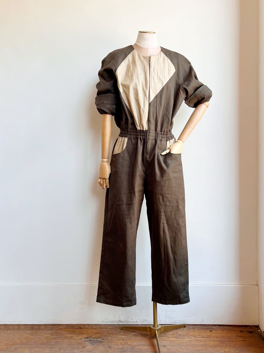 Moss Hemp - Cotton & Gold Waxed Cotton Jumpsuit - Made X Hudson
