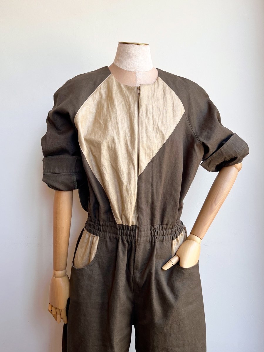 Moss Hemp - Cotton & Gold Waxed Cotton Jumpsuit - Made X Hudson