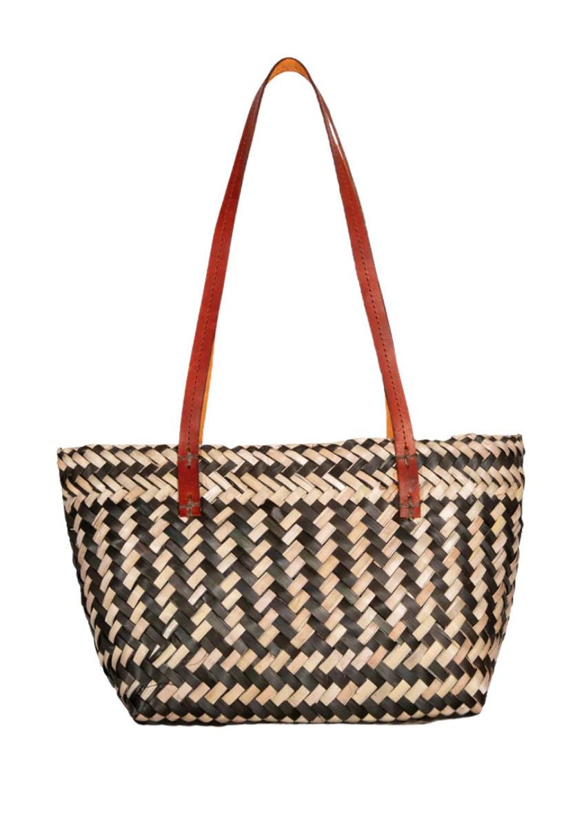 Mini Palm Tote w/ Leather Strap (Black & Natural - Made X Hudson