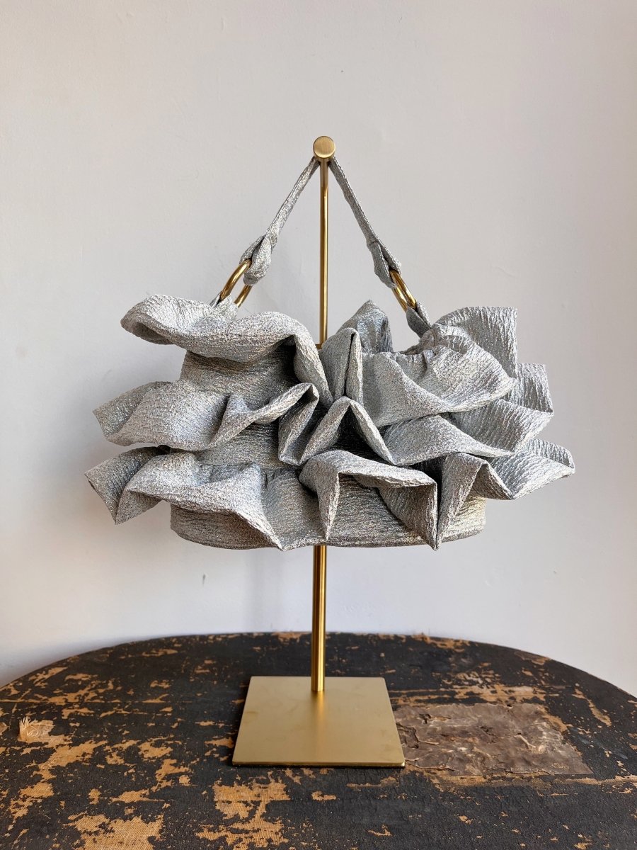 Liza Ruffle Bag in Crushed Silver - Made X Hudson