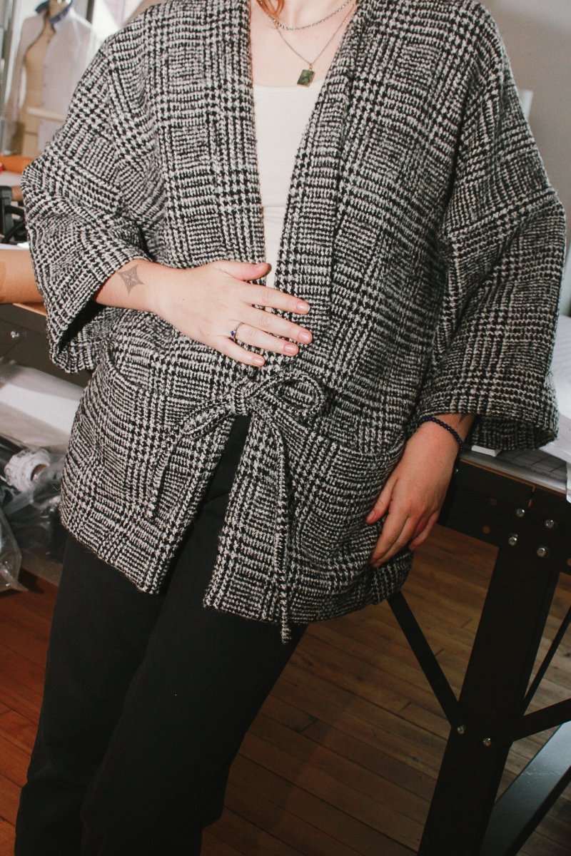 Black and White Houndstooth Wool Chore Jacket - Made X Hudson