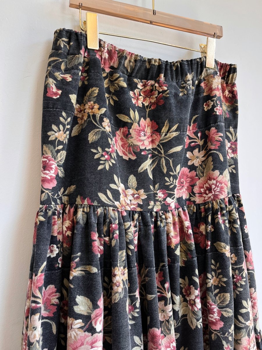 Black Floral Denim Maxi Skirt - Made X Hudson