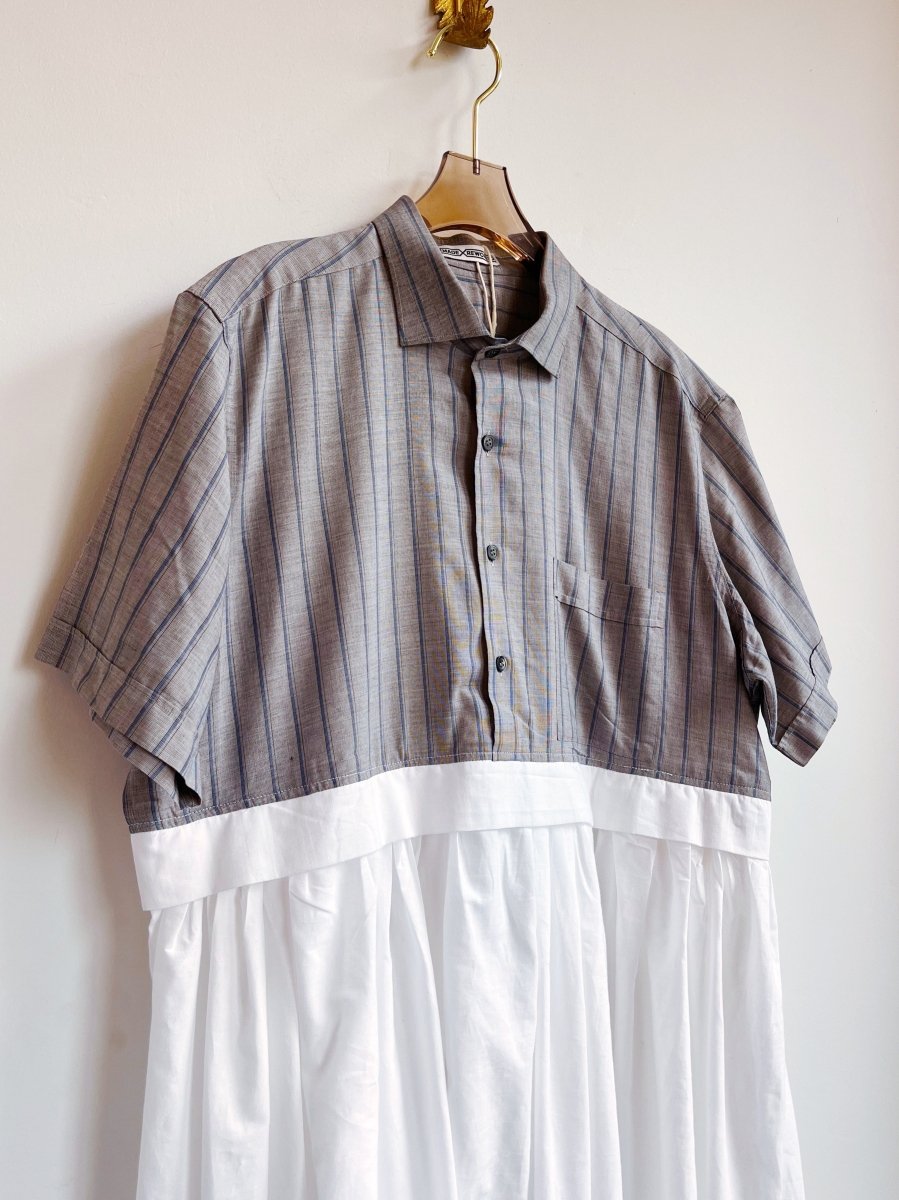 Empire Shirtwaist Dress in Grey & Navy Stripe & White (Reworked) - Made X Hudson